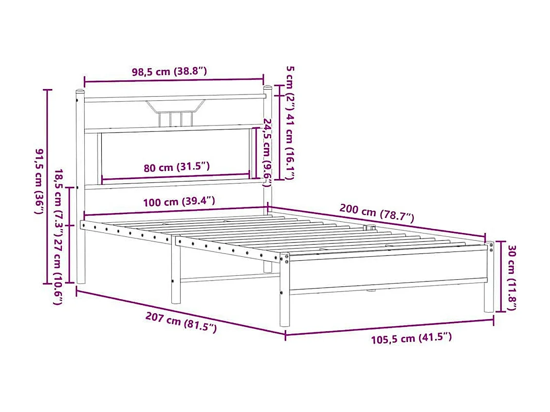 Bedframe zonder matras hout sonoma eikenkleurig 100x200 cm