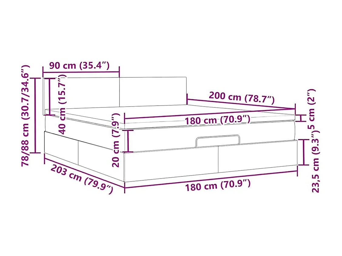 Estrutura de cama otomana com colchão 180x200 cm verde escuro