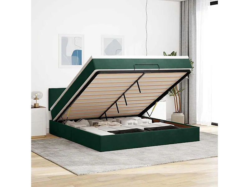 Estrutura de cama otomana com colchão 180x200 cm verde escuro