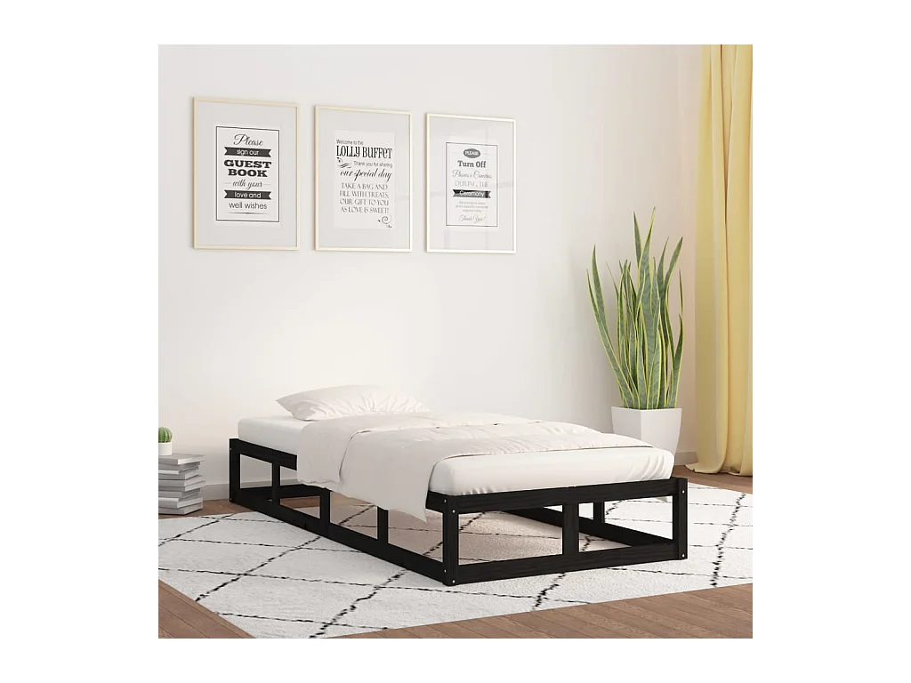 Bedframe massief hout zwart 90x200 cm
