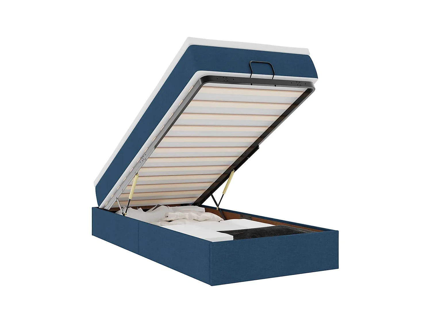 Cadre de lit ottoman avec matelas bleu 90x190 cm tissu