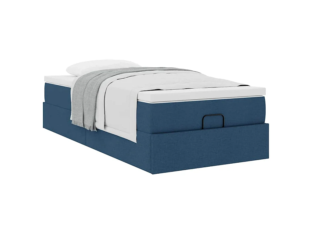 Struttura Letto Pouf con Materasso Blu 90x190 cm in Tessuto