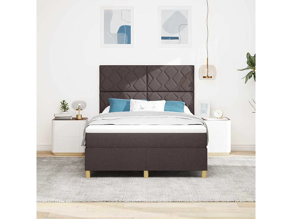 Lit à ressorts avec tête de lit Marron foncé 140 x 190 cm tissu