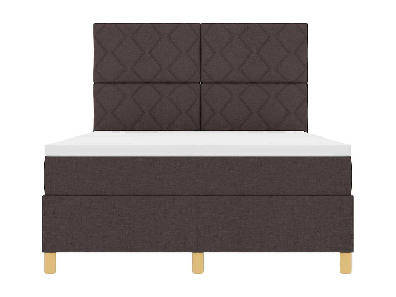 Lit à ressorts avec tête de lit Marron foncé 140 x 190 cm tissu