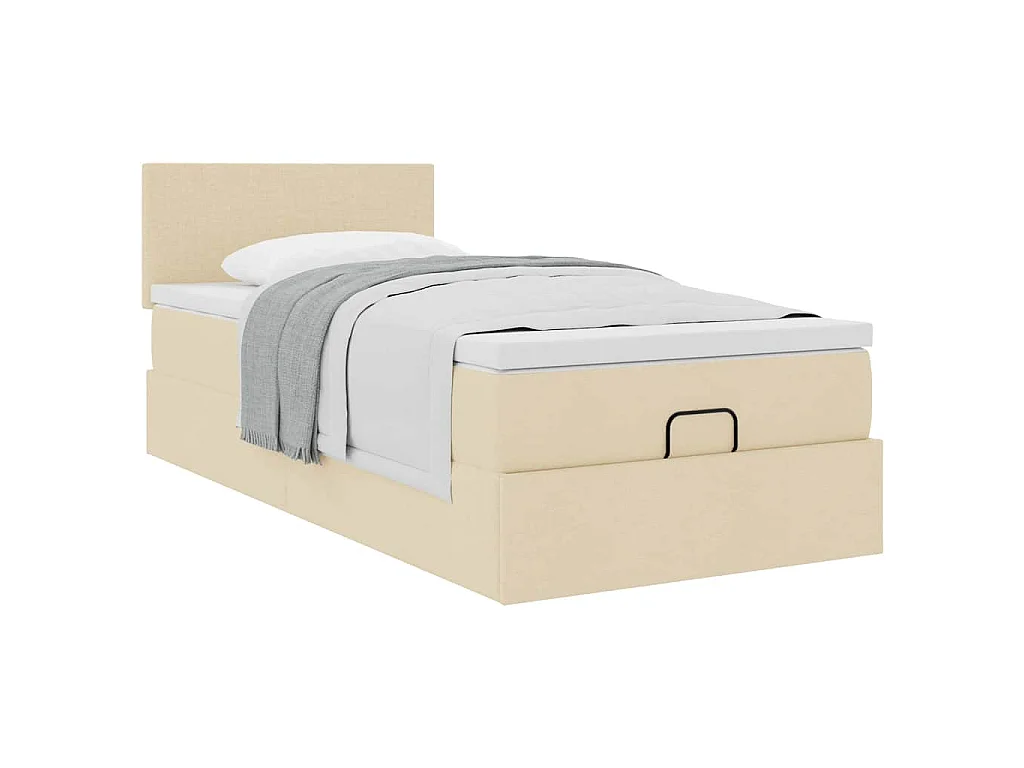 Lit ottoman avec matelas crème 90x200 cm tissu
