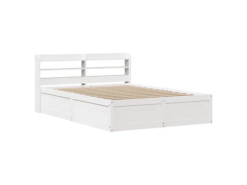 Bedframe met hoofdbord massief grenenhout wit 135x190 cm