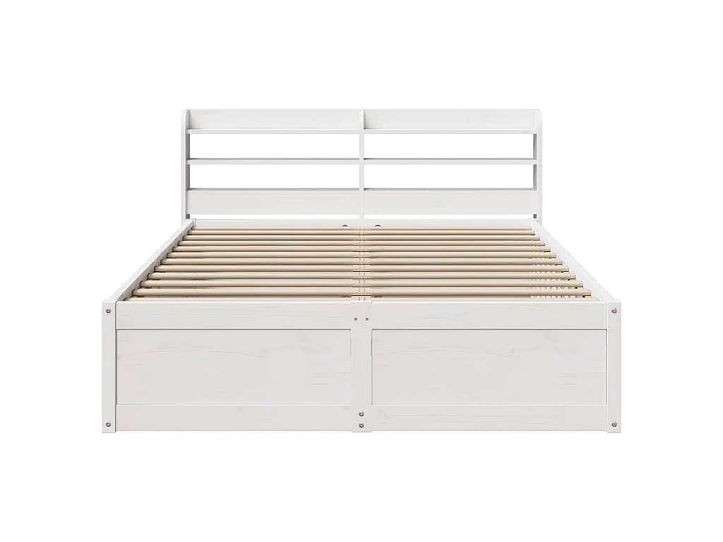 Bedframe met hoofdbord massief grenenhout wit 135x190 cm