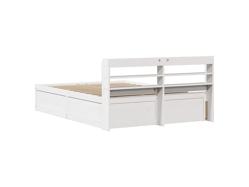 Bedframe met hoofdbord massief grenenhout wit 135x190 cm