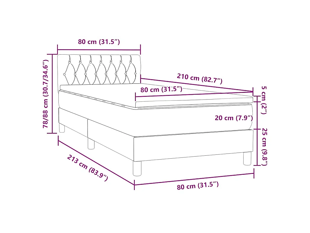 Boxspringbett mit Matratze Dunkelgrau 80x210 cm Samt