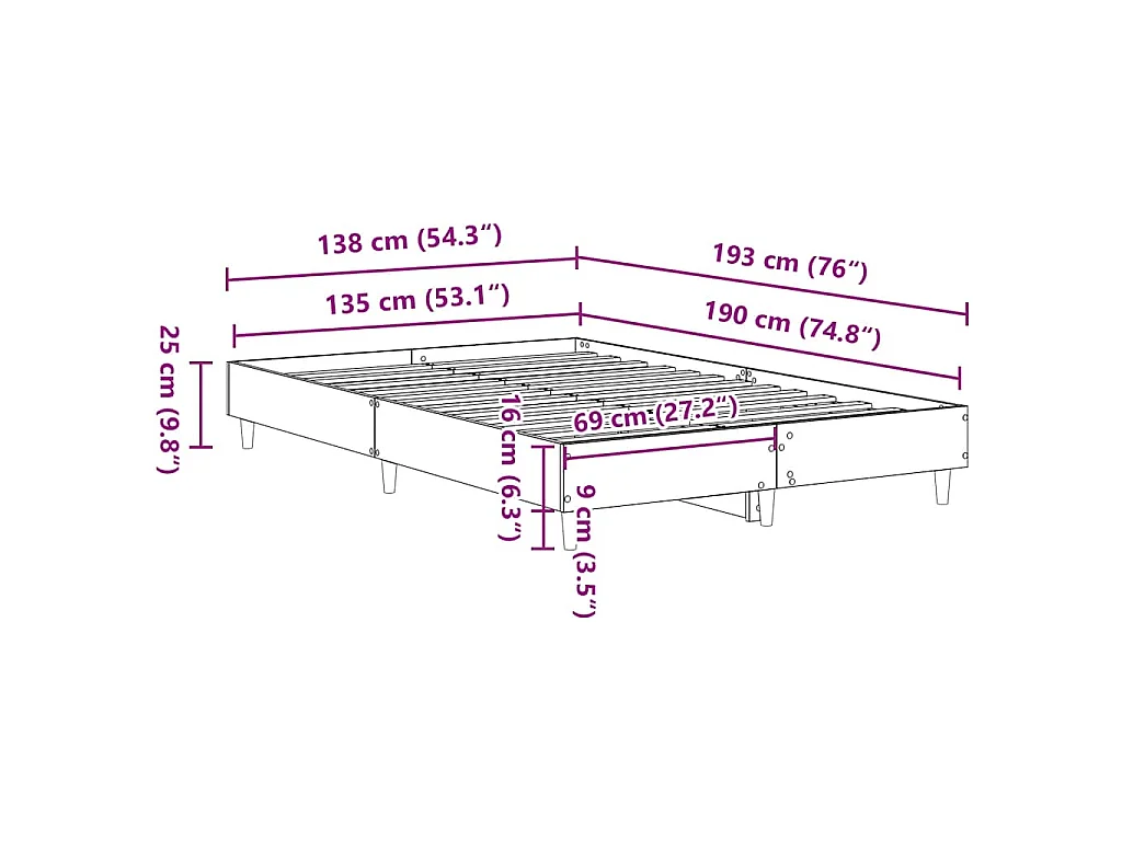 Estructura de cama sin colchón gris hormigón 135x190 cm madera