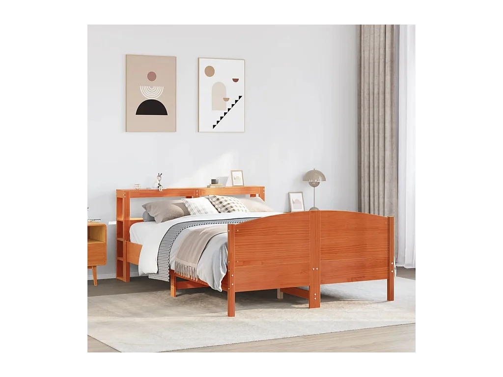 Cadre de lit sans matelas cire marron 135x190cm bois pin massif