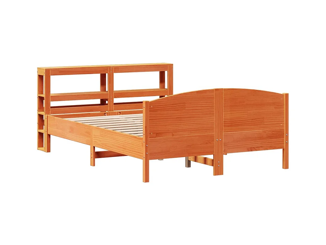 Cadre de lit sans matelas cire marron 135x190cm bois pin massif