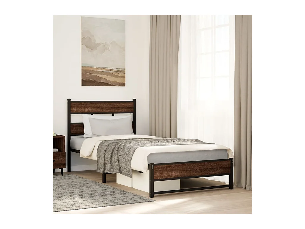 Cadre de lit en métal sans matelas chêne marron 75x190 cm