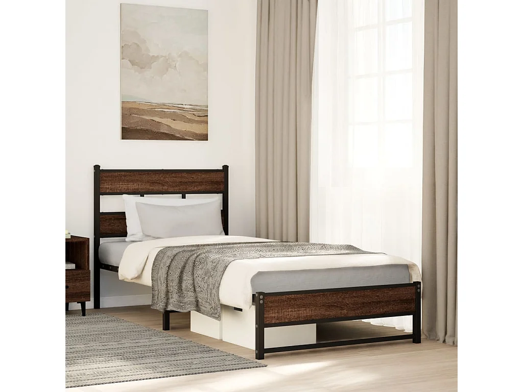 Cadre de lit en métal sans matelas chêne marron 75x190 cm