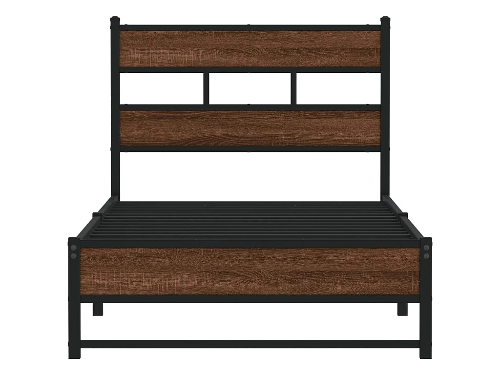 Cadre de lit en métal sans matelas chêne marron 75x190 cm