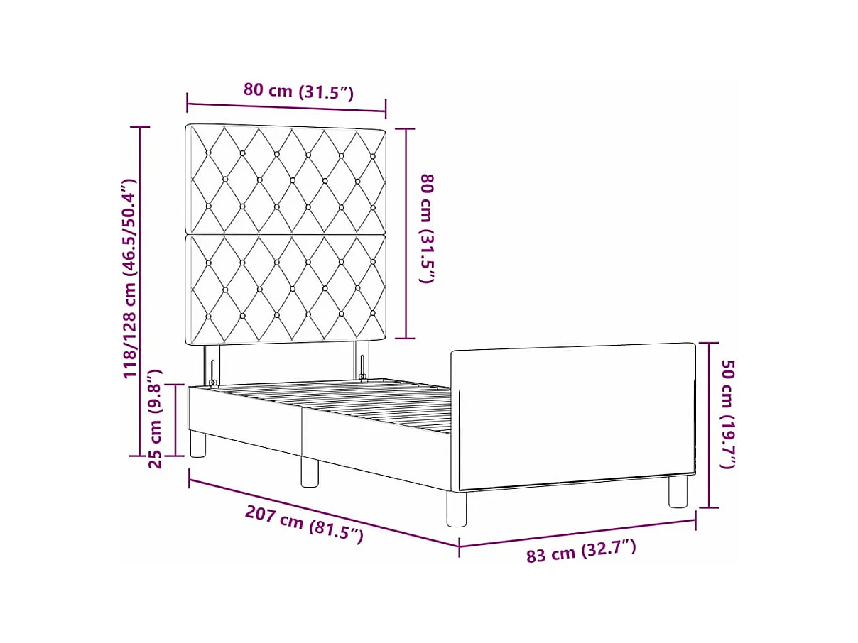 Cadre de lit avec tête de lit Bleu foncé 80 x 200 cm Velours