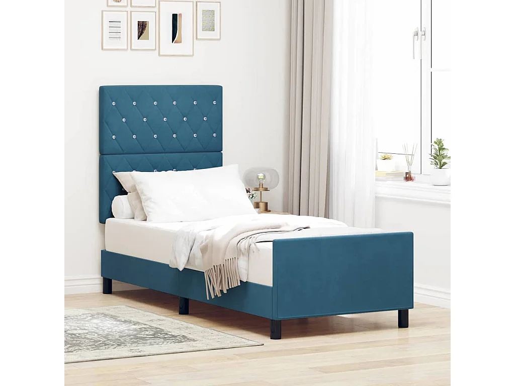 Cama tipo Box Spring Azul Oscuro 80 x 200 cm Terciopelo
