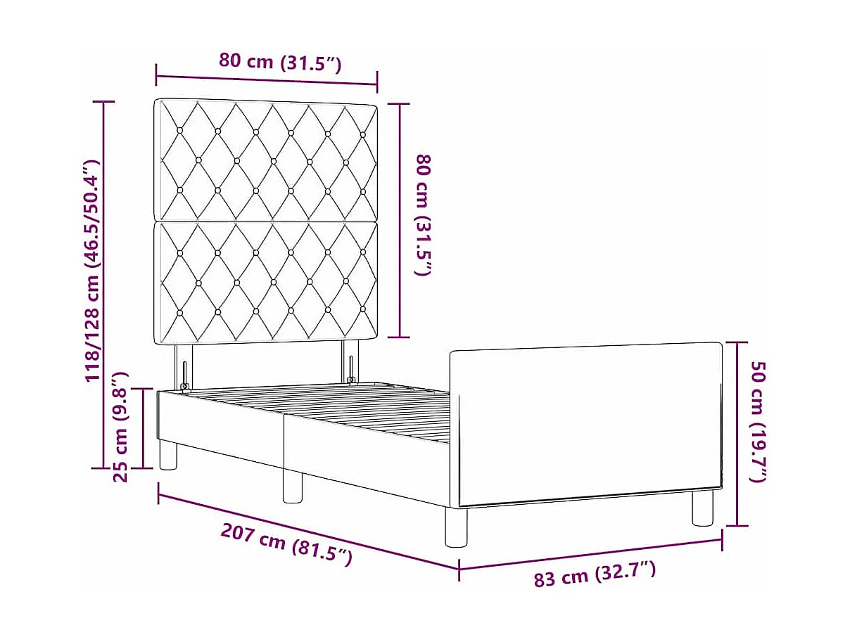 Cama tipo Box Spring Azul Oscuro 80 x 200 cm Terciopelo