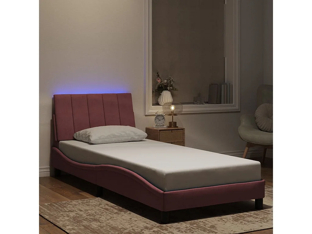Cadre de lit avec LED sans matelas Hanko rose 80x200 cm velours