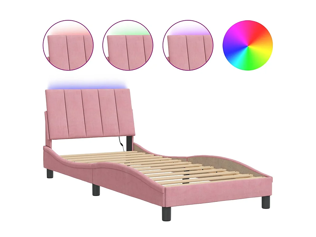 Bedframe met LED zonder matras "Hanko"  fluweel roze 80x200 cm
