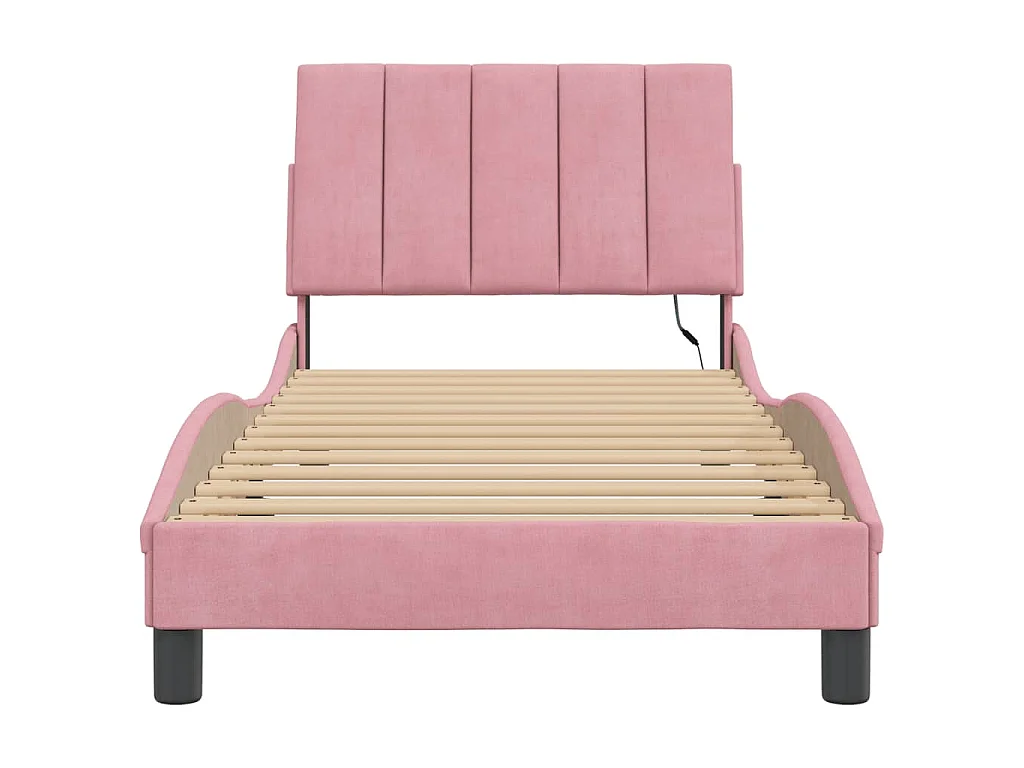 Bedframe met LED zonder matras "Hanko" fluweel roze 80x200 cm