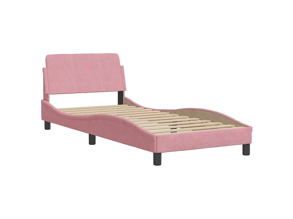 Bedframe met LED zonder matras "Hanko" fluweel roze 80x200 cm