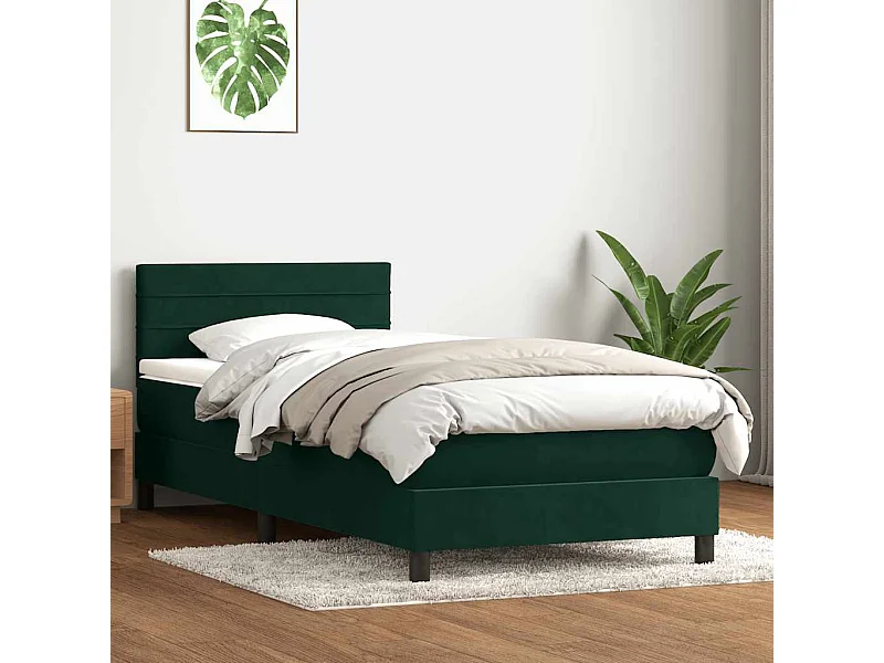 Sommier à lattes de lit et matelas vert foncé 80x220 cm velours