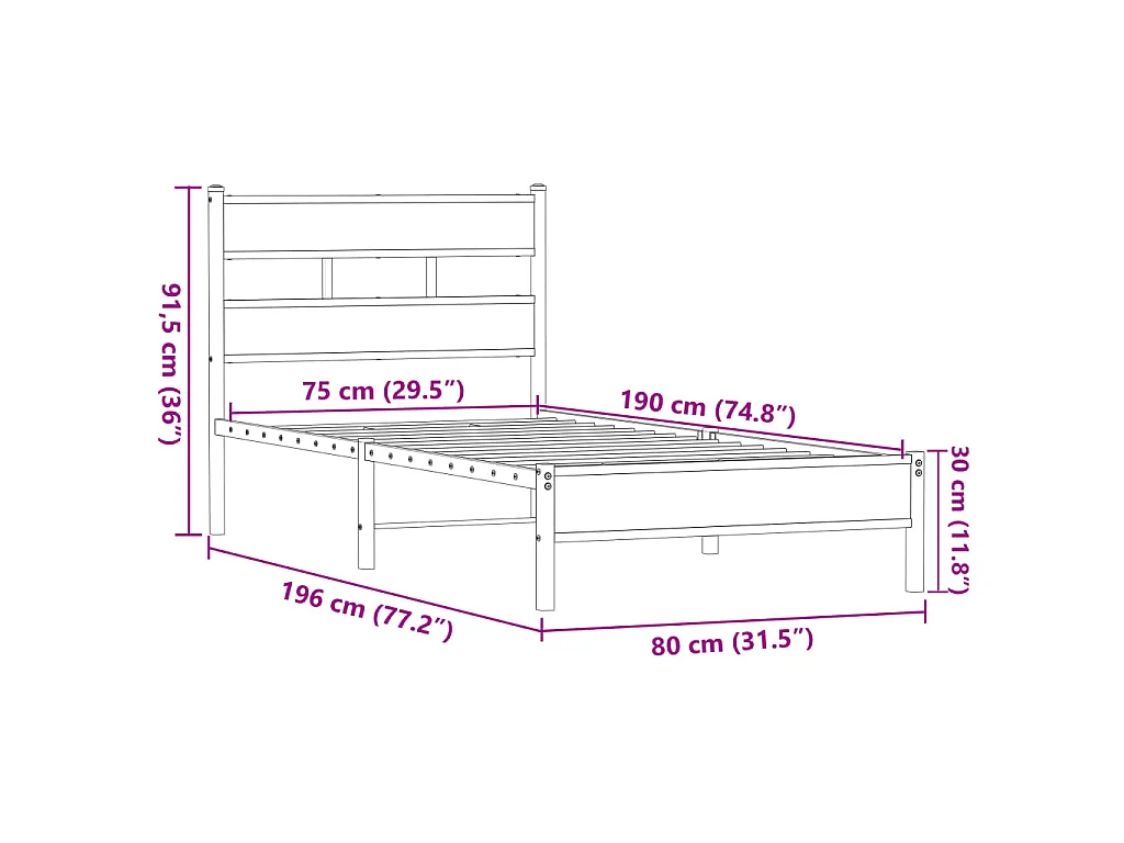 Cadre de lit sans matelas chêne marron 75x190cm bois ingénierie