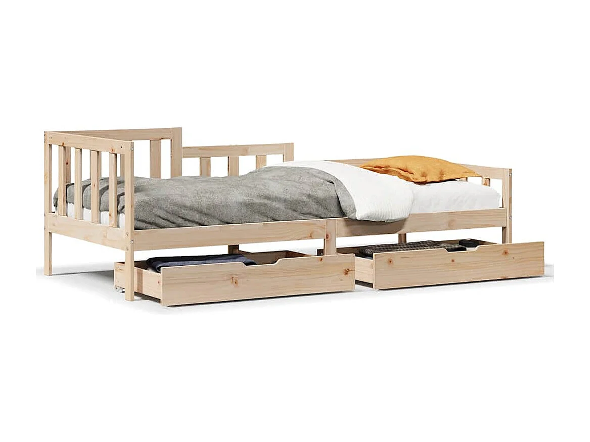 Sofá cama con cajones madera maciza de pino 80x200 cm