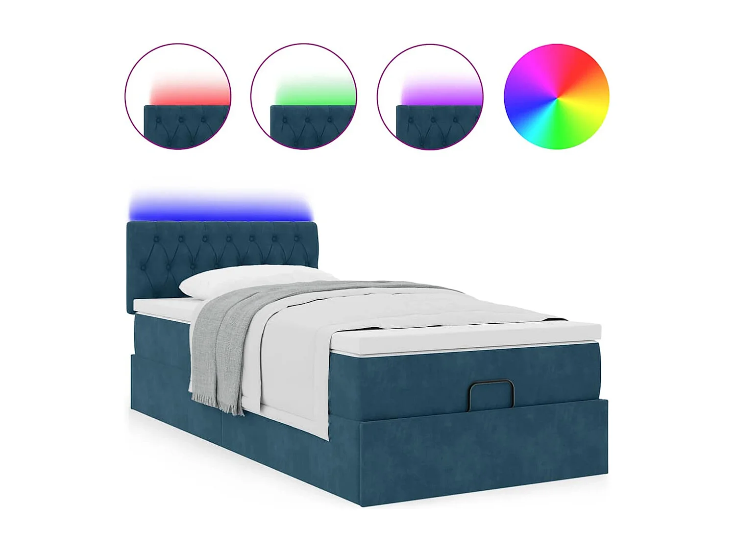 Lit ottoman avec matelas et LED bleu foncé 80x200cm velours