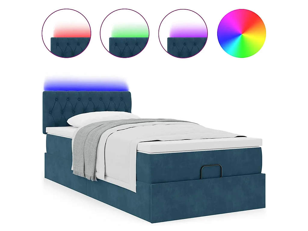 Cama otomana com colchão & LEDs 80x200cm veludo azul-escuro