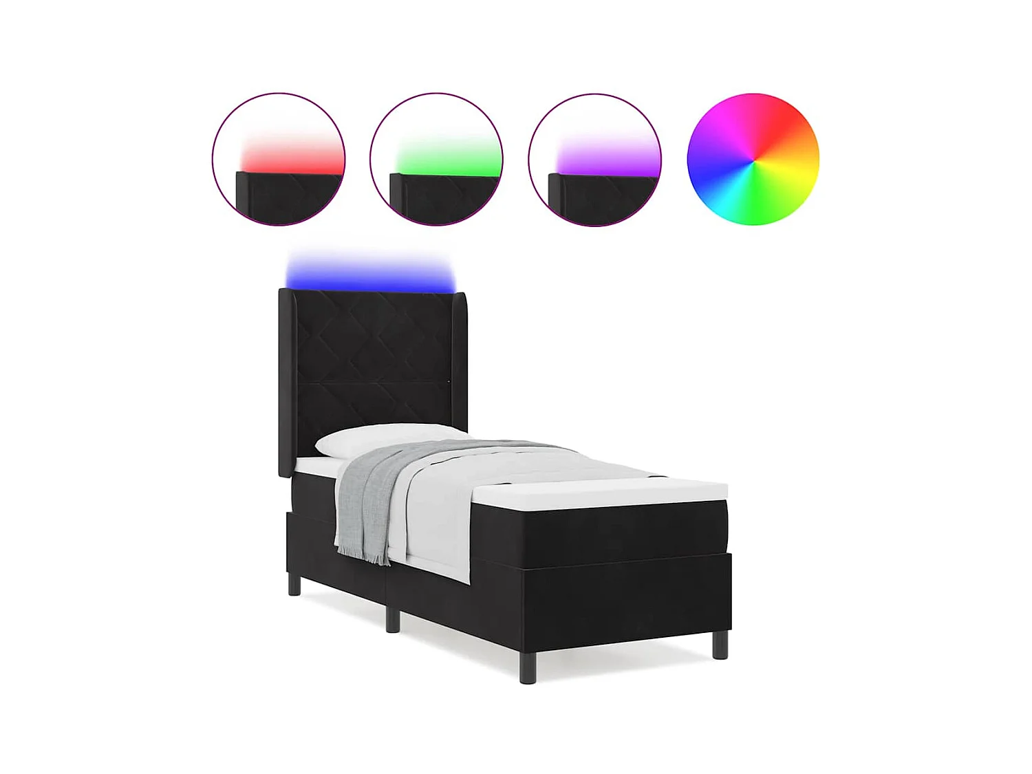 LED Boxspringbett mit Matratze Manuell Schwarz 80 x 200 cm Samt