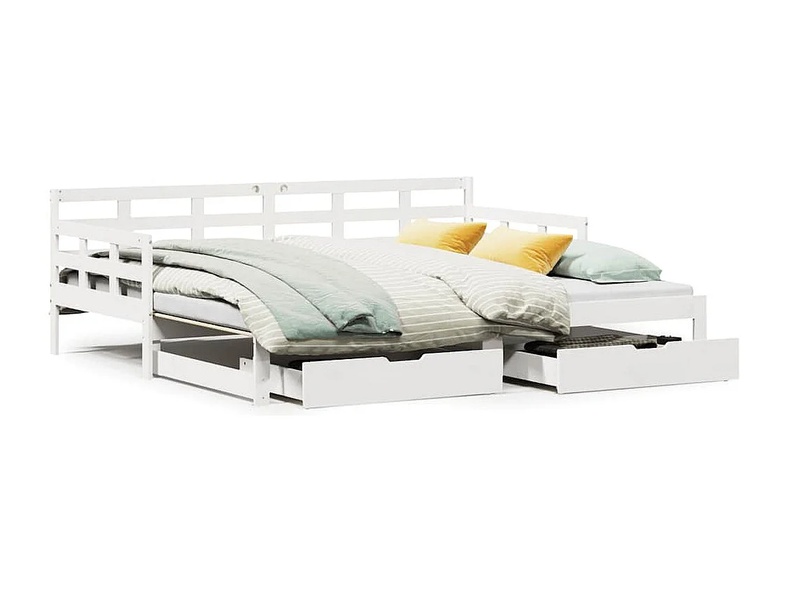 Slaapbank met onderschuifbed/lades zonder matras 80x200 cm wit
