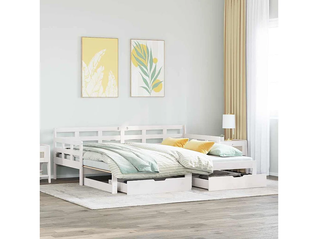 Slaapbank met onderschuifbed/lades zonder matras 80x200 cm wit