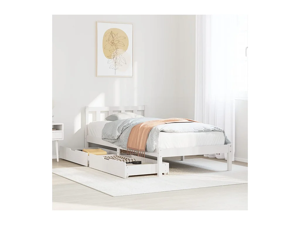 Cadre de lit sans matelas blanc 75x190 cm bois de pin massif