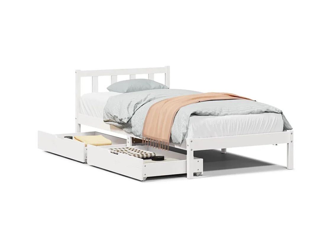 Cadre de lit sans matelas blanc 75x190 cm bois de pin massif