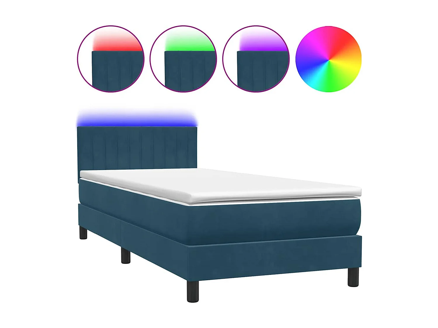 Letto a Molle con Materasso e LED Blu Scuro 80x220 cm Velluto