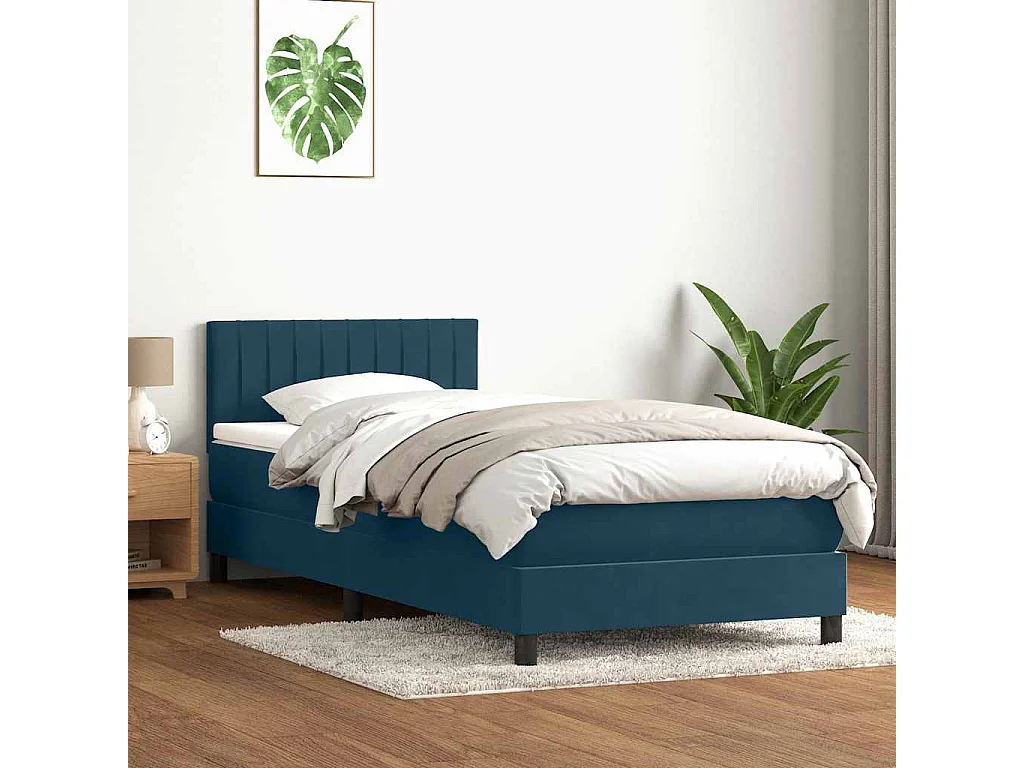 Letto a Molle con Materasso e LED Blu Scuro 80x220 cm Velluto