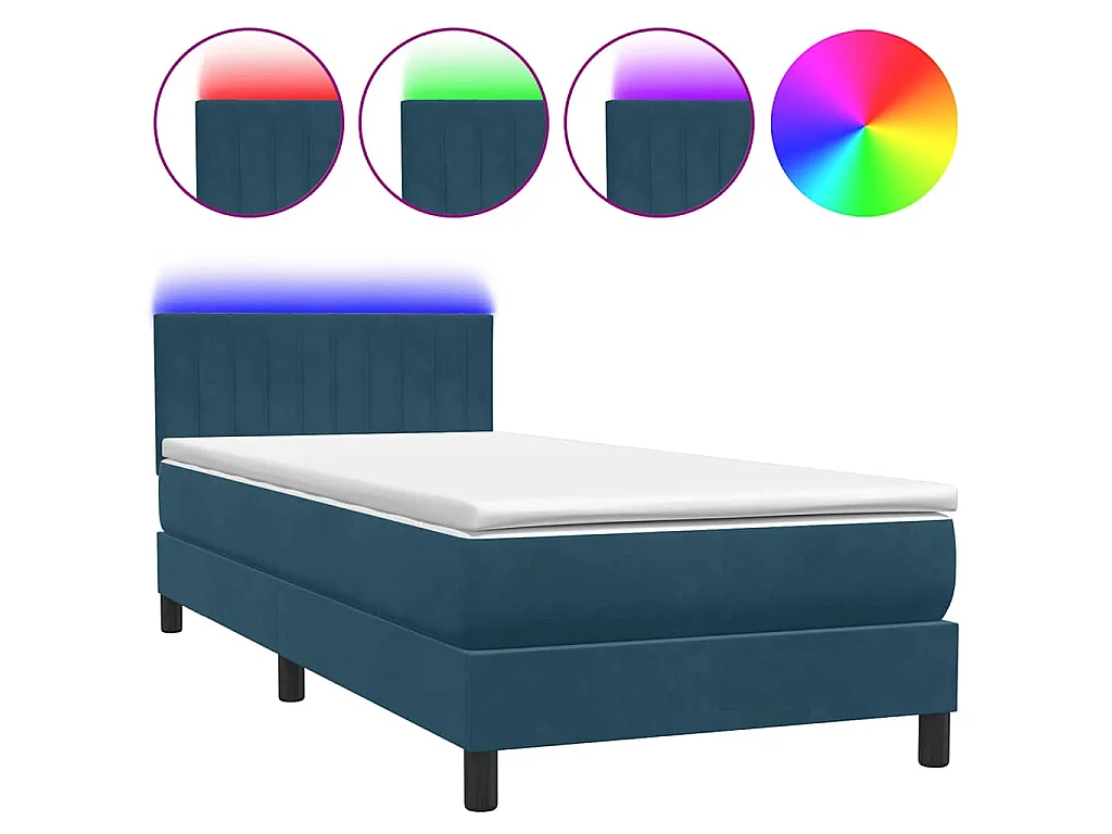 Sommier à lattes de lit et matelas et LED bleu foncé 80x220 cm velours