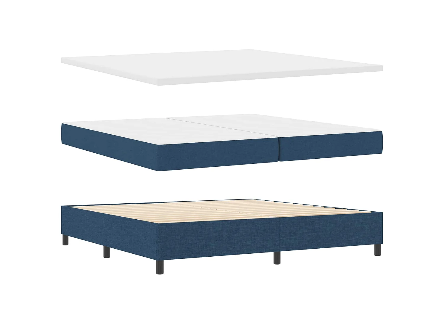 Cama tipo Box Spring con tiras LED Azul 200 x 200 cm tela