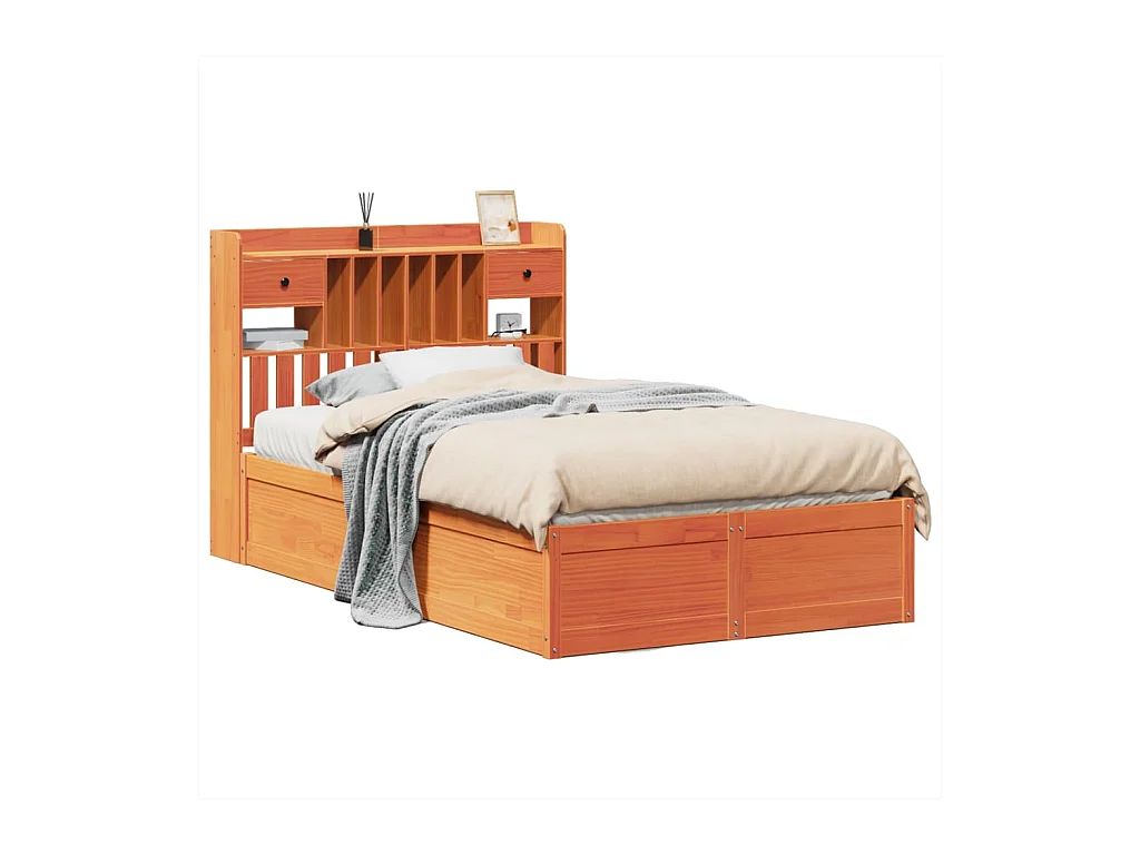 Cadre de lit sans matelas cire marron 135x190cm bois pin massif
