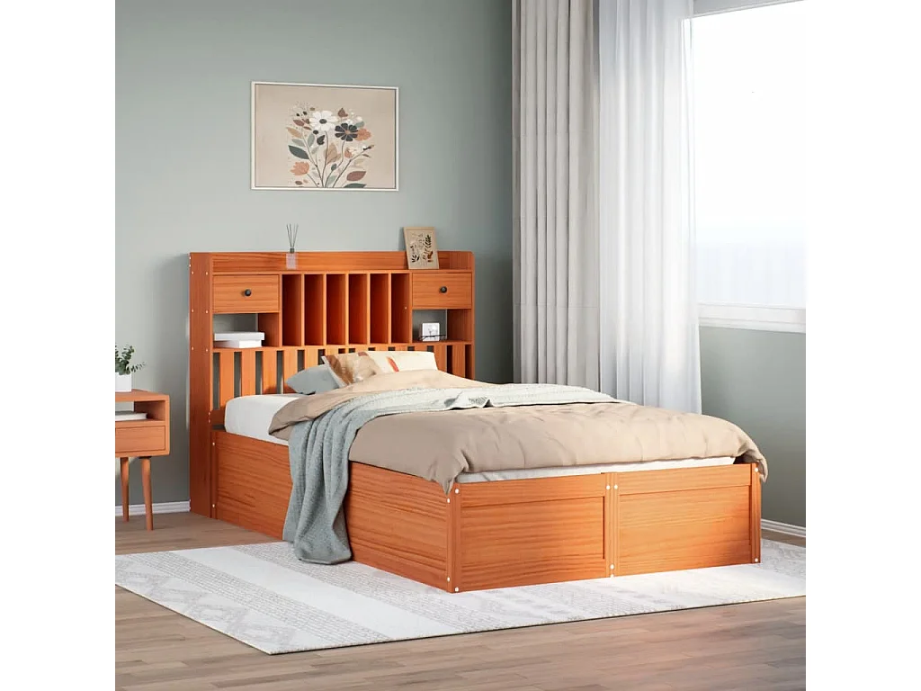Cama sem colchão 135x190 cm madeira pinho maciça castanho-mel
