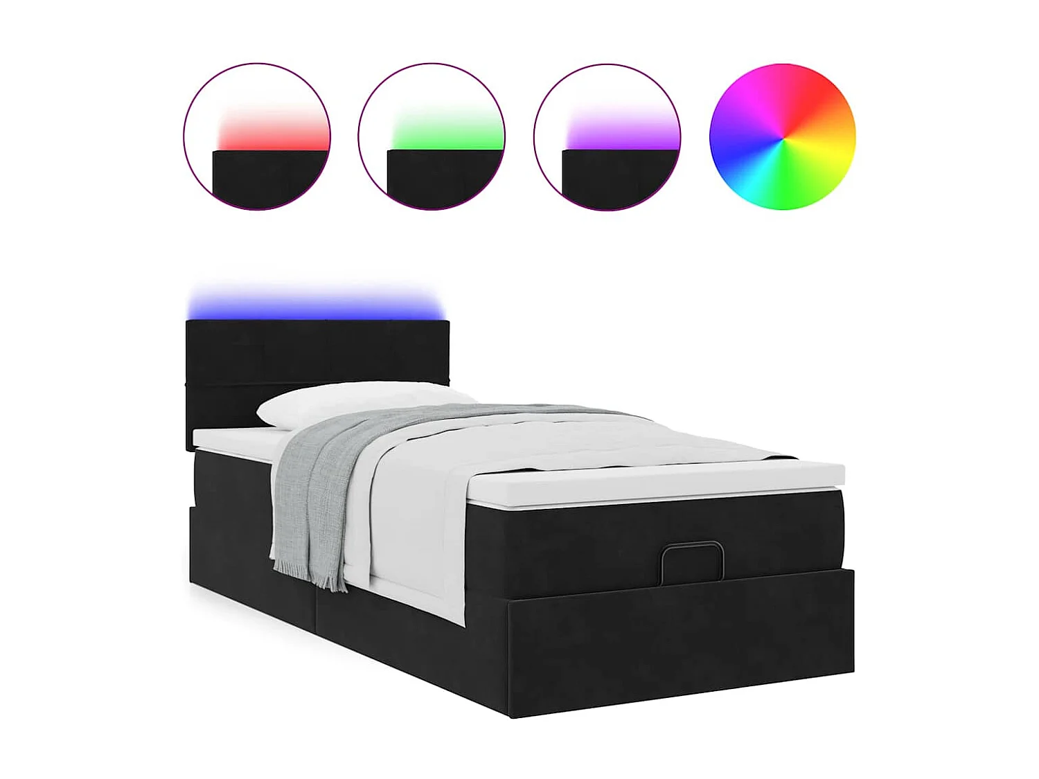 Lit ottoman avec matelas et LED noir 80x200cm velours