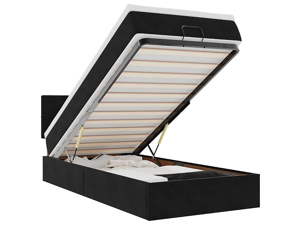 Cama otomana con colchón y luces LED terciopelo negro 80x200cm