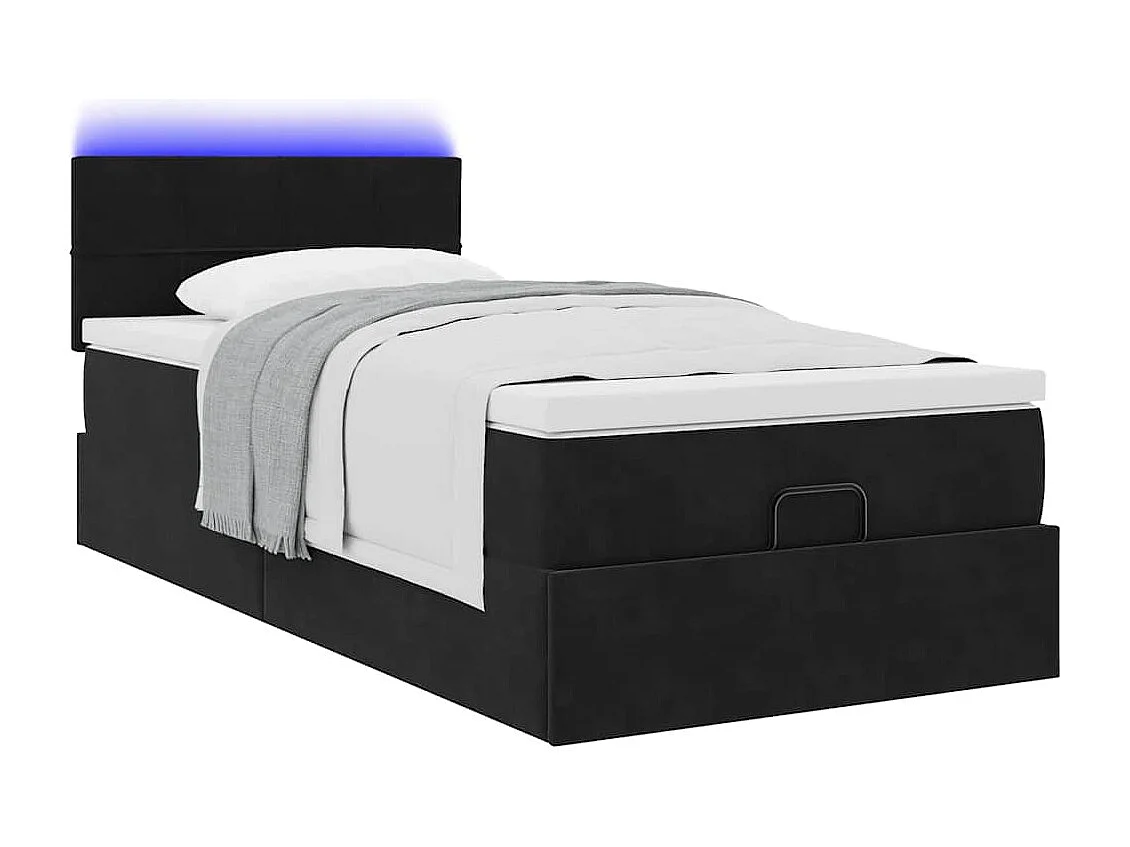 Cama otomana con colchón y luces LED terciopelo negro 80x200cm