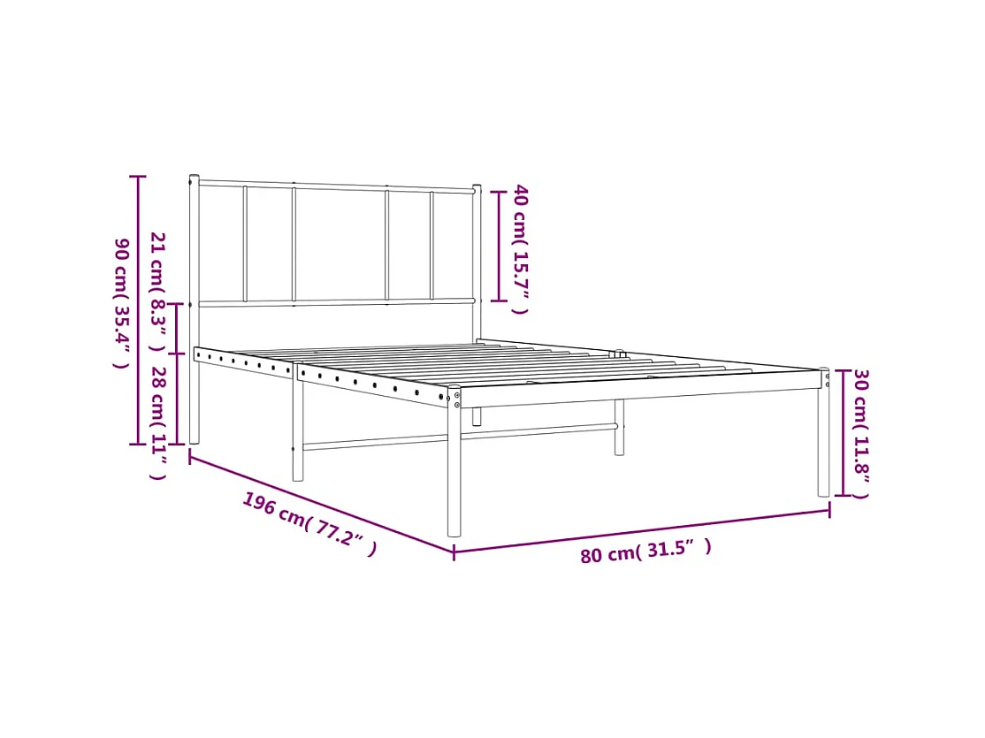 Metallbett ohne Matratze mit Kopfteil Weiß 75x190 cm