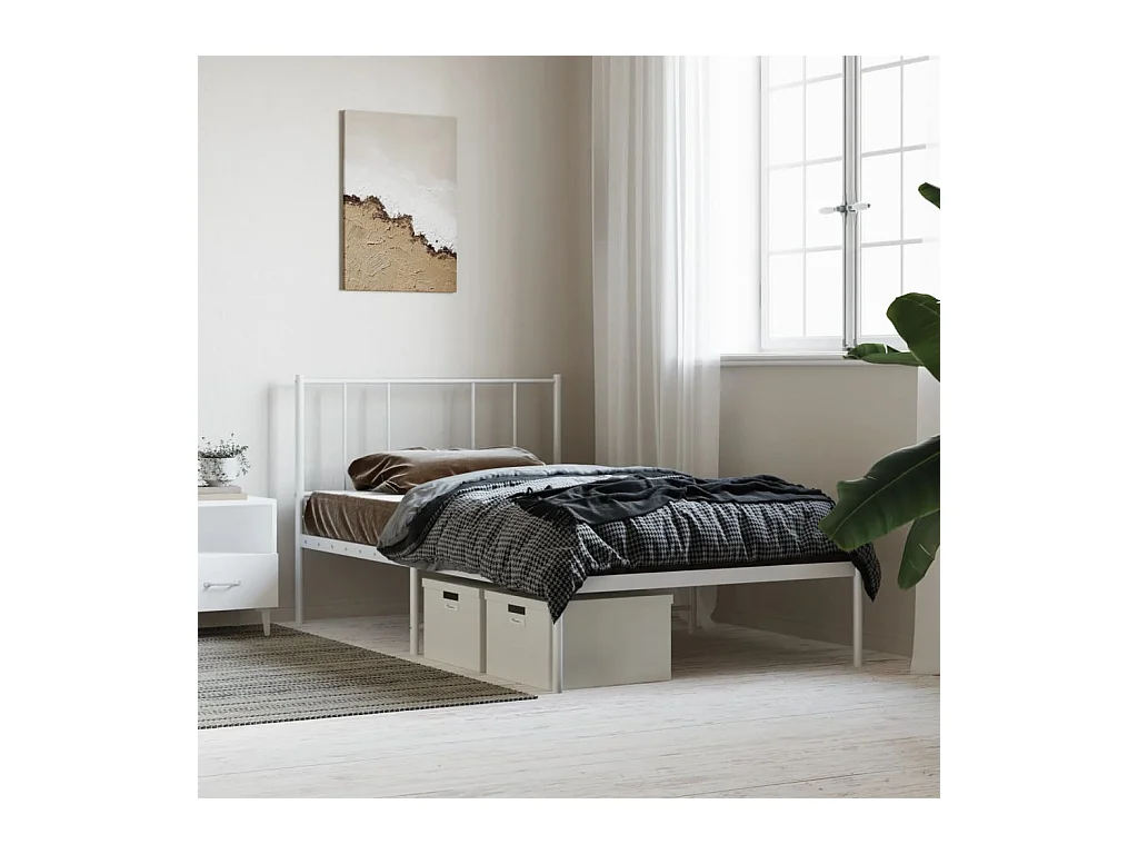 Metallbett ohne Matratze mit Kopfteil Weiß 75x190 cm