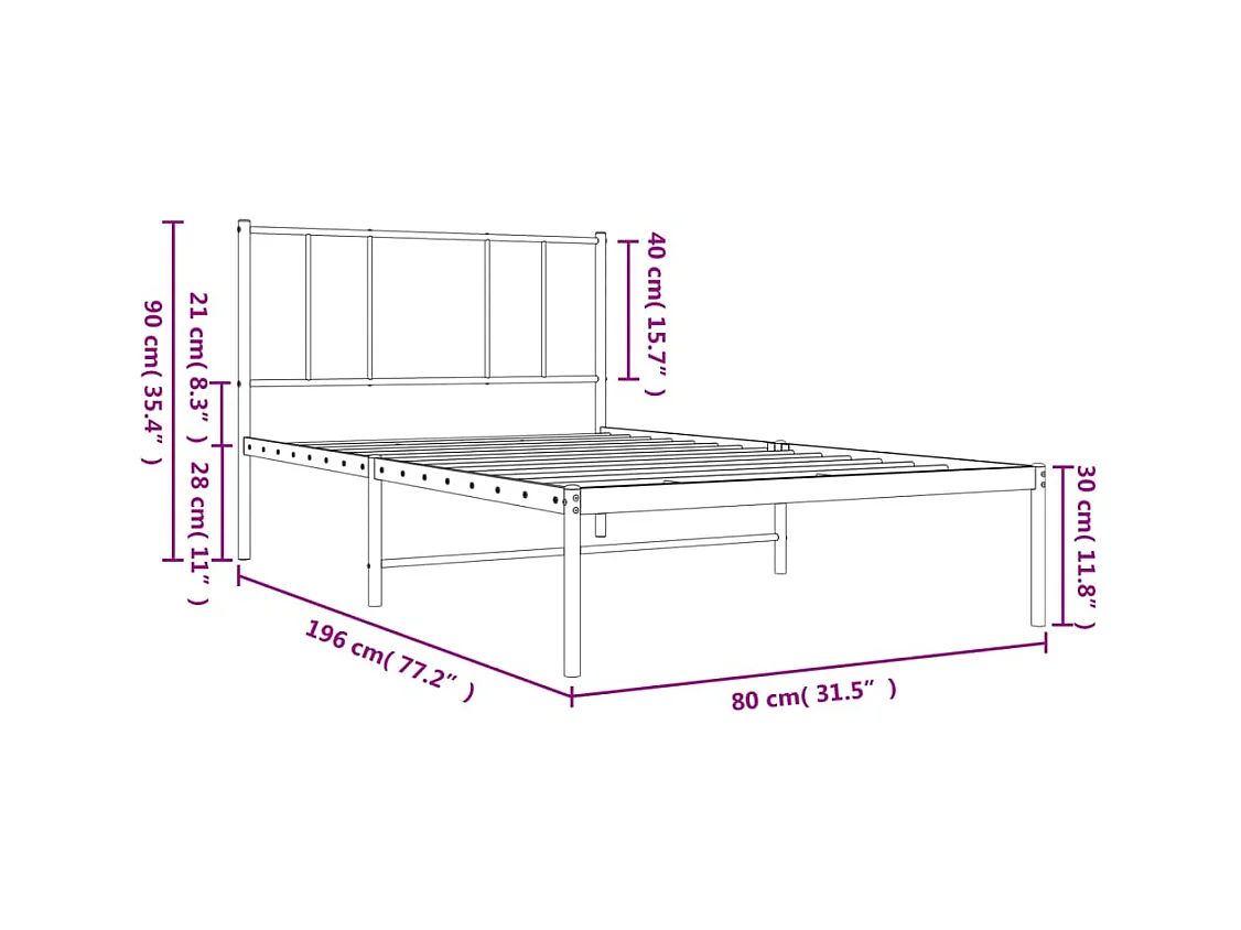 Metallbett ohne Matratze mit Kopfteil Weiß 75x190 cm