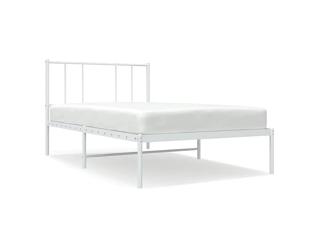 Cadre de lit métal sans matelas avec tête de lit blanc 75x190cm