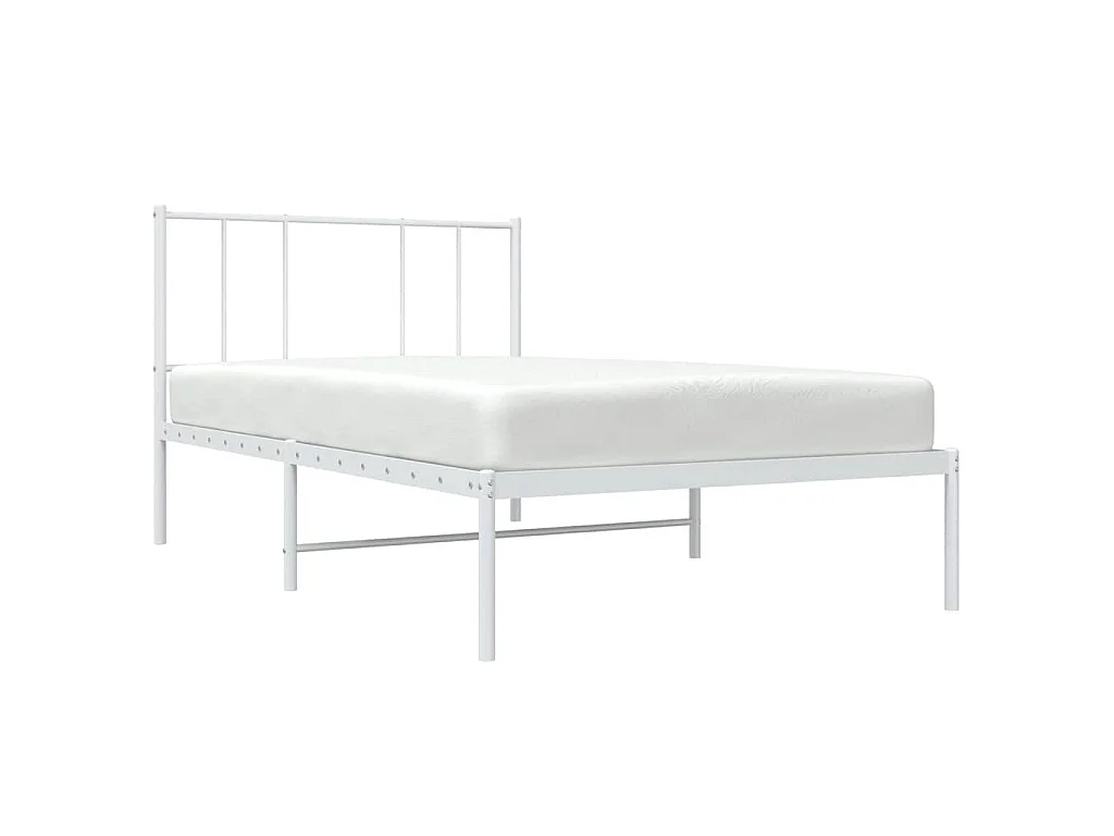 Cadre de lit métal sans matelas avec tête de lit blanc 75x190cm